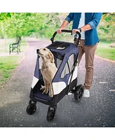 Slickblue Foldable Dog Stroller - Pet Gear Carrier with Adjustable Handle & Mesh Window