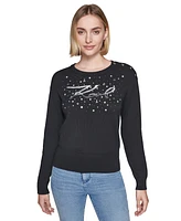 Karl Lagerfeld Paris Women's Embellished Logo Sweater