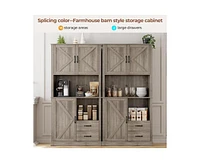 gaomon Modern Kitchen Pantry Cabinet with Microwave Stand, Tall Hutch Bar Cabinet with Drawers & Adjustable Shelves