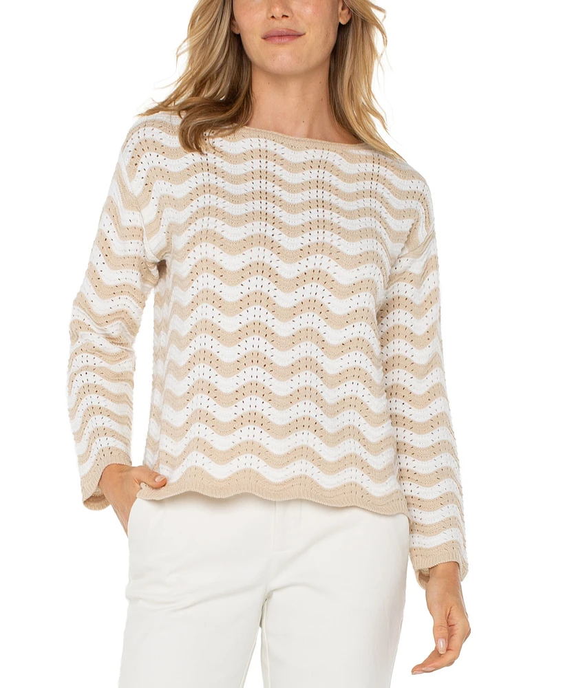 Liverpool Los Angeles Women's Boat-Neck Scalloped-Hem Sweater