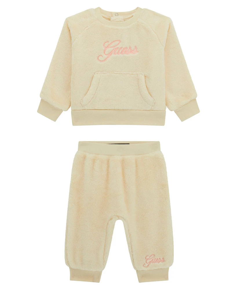 Guess Baby Girl Plush Velour Long Sleeve Top and Pant, 2-Piece Set