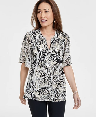 Jm Collection Women's Printed Split-Neck Blouse, Exclusively at Macy's