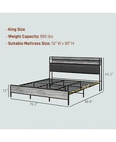 Homcom Led King Size Bed Frame with Headboard Charging Station, Cement