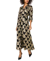 Vince Camuto Women's Metallic-Print 3/4-Sleeve Maxi Dress