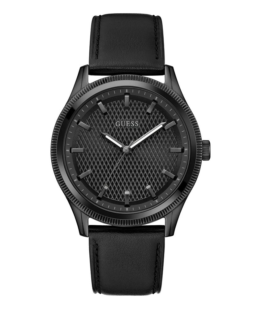 Guess Men's Analog Black Genuine Leather Watch