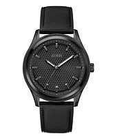 Guess Men's Analog Black Genuine Leather Watch