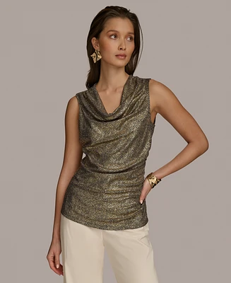 Donna Karan New York Women's Metallic Drape Neck Sleeveless Top