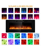 Skonyon 42 Inch Recessed Ultra Thin Electric Fireplace with Timer