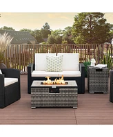 Sugift 32 x 20 Inch Propane Rattan Fire Pit Table Set with Side Table Tank and Cover