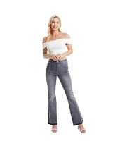 Bayeas Women's High Rise Flare Leg Jeans With Raw Hem