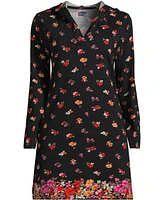 Lands' End Women's Cotton Jersey Long Sleeve Hooded Swim Cover-up Dress