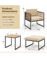 Givimo 5 Piece Outdoor Furniture Set Acacia Wood Chair Set with Ottomans and Coffee Table