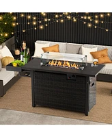 Sugift 52 Inches Outdoor Wicker Gas Fire Pit Propane Fire Table with Cover