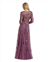Mac Duggal Women's Long Sleeve High Neck Beaded Gown