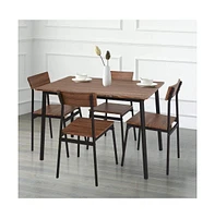 Slickblue 5 Piece Dining Set – Solid Wooden Table and Chairs with Sturdy Metal Legs