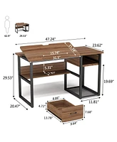Tribesigns Drafting Table with Storage Drawers,Shelves and Tiltable Tabletop,Drawing Computer Desk Artist Craft Table Painting Desk Workstation