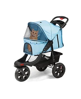 Slickblue Foldable 3-Wheel Pet Stroller – Jogger Style with Storage Basket, Ideal for Travel