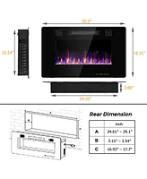 Sugift 30-Inch Recessed Ultra Thin Electric Fireplace Heater with Glass Appearance