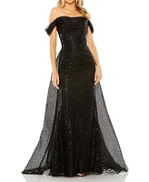 Mac Duggal Women's Off the Shoulder Sequin Panel Train Gown