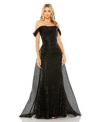 Mac Duggal Women's Off the Shoulder Sequin Panel Train Gown