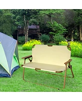 Slickblue Double Beach Chair - Portable Folding Loveseat Camping Chair with Aluminum Armrests