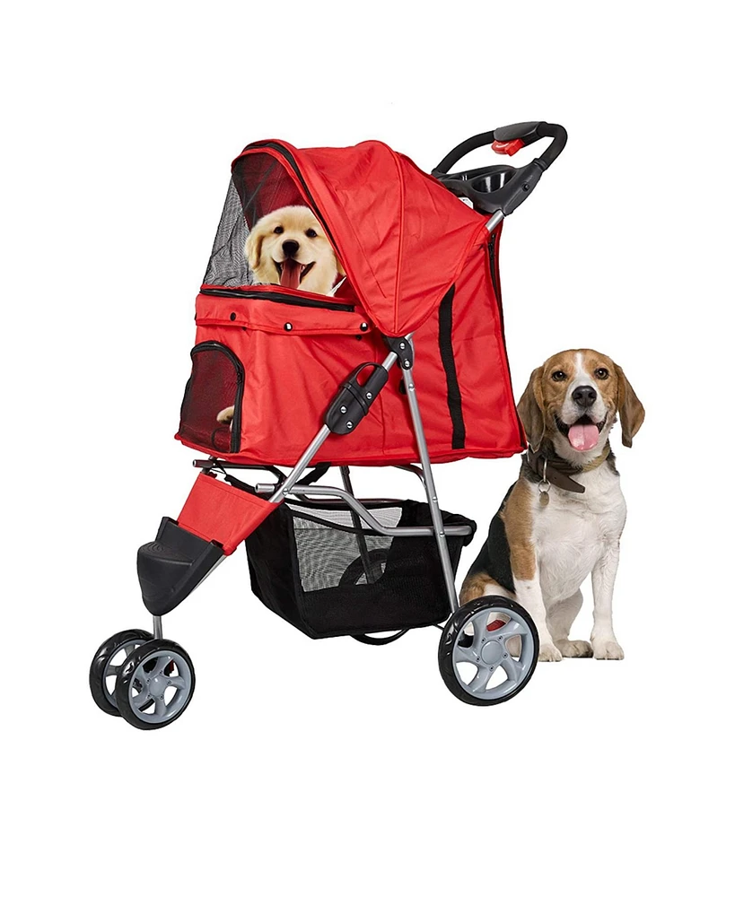 Slickblue 3-Wheel Pet Stroller - Foldable Jogger Travel Carrier Cart for Small Dogs, Cats