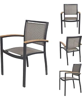 Slickblue Outdoor Patio Dining Chairs with Teak Armrests Aluminum Frame and Textilene Mesh Fabric