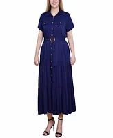 Ny Collection Petite Short Sleeve Midi Twill Dress