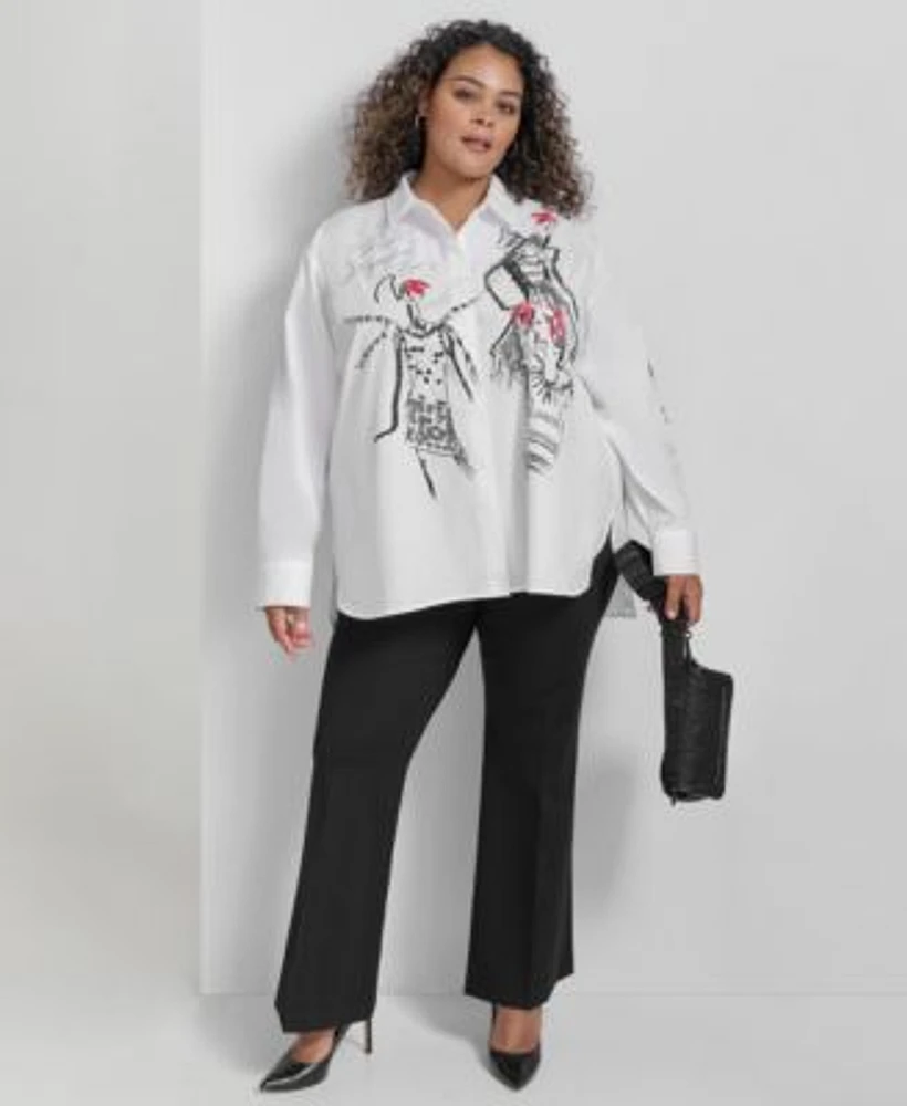 Karl Lagerfeld Paris Sketch Girl Cotton Top Bootcut Pants
