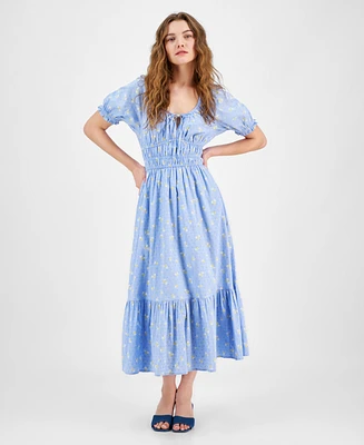 And Now This Women's Printed Cotton Puff-Sleeve Maxi Dress, Exclusively at Macy's