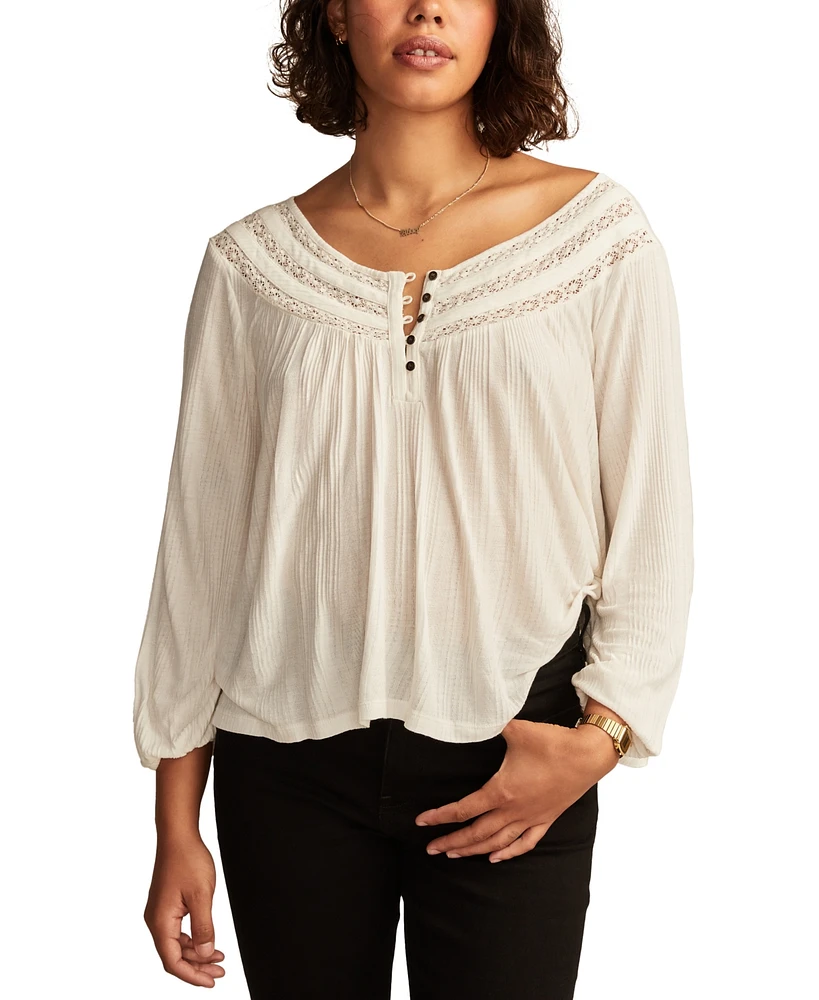 Lucky Brand Women's Smocked Lace-Yoke Top