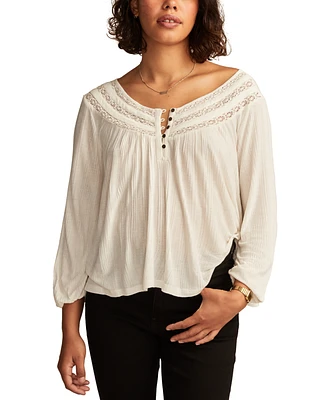 Lucky Brand Women's Smocked Lace-Yoke Top