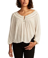 Lucky Brand Women's Smocked Lace-Yoke Top