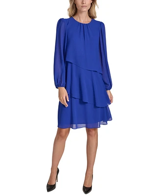 Jessica Howard Women's Asymmetric-Tier Long-Sleeve Dress