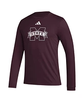 Adidas Men's Maroon Mississippi State Bulldogs Primary Locker Logo Pre-game Long Sleeve T-shirt