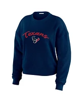 Wear by Erin Andrews Women's Navy Houston Texans Knitted Tri-Blend Long Sleeve T-Shirt Pants Lounge Set