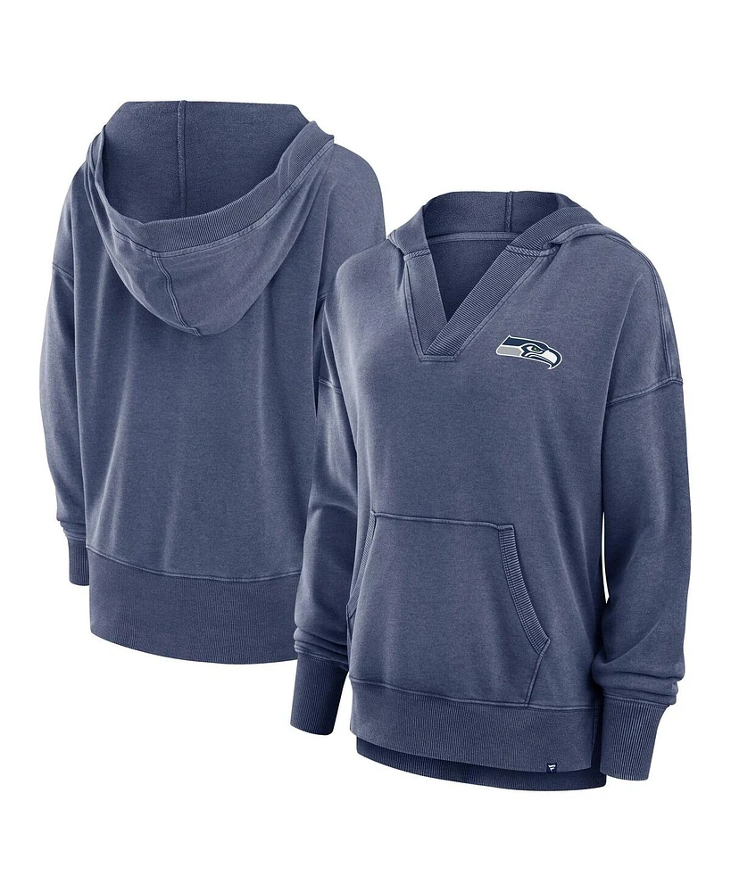 Fanatics Women's Heather Navy Seattle Seahawks Initiative Snow Wash French Terry V-Neck Pullover Hoodie