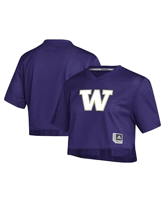 Adidas Women's Purple Washington Huskies Primegreen V-Neck Cropped Jersey