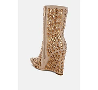 London Rag Trend Titan Diamante Slim Wedge Heel Boots