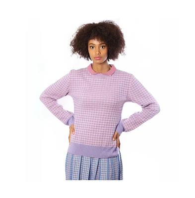 Bellemere New York Women's Bellemere Tweed Merino Pullover With Pearl Collar