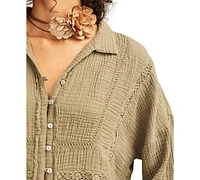 Lucky Brand Women's Lace-Trim Gauze Shirt