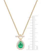 Emerald (1 ct. t.w.) & Diamond (1/4 Pear Halo Toggle 18" Pendant Necklace 14k Gold (Also available Ruby Sapphire