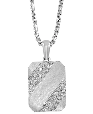 Effy Men's White Zircon (3/8 ct. t.w.) Tag 22" Pendant Necklace in Sterling Silver