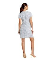 Mac Duggal Women's Cap Sleeve Floral Button Detail Shift Dress