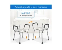 gaomon U Shower Seat, Adjustable Height Shower Chair, with Padded Armrests and Back, Inside Shower Chair Support 350 lb Capacity