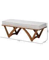 Baxton Studio Chenoa Japandi Light Grey Boucle Fabric and Walnut Brown Finished Wood Bench