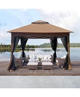 Slickblue Pop-Up Gazebo Canopy with Removable Zipper Netting and 2-Tier Soft Top for Events