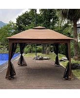 Slickblue Pop-Up Gazebo Canopy with Removable Zipper Netting and 2-Tier Soft Top for Events