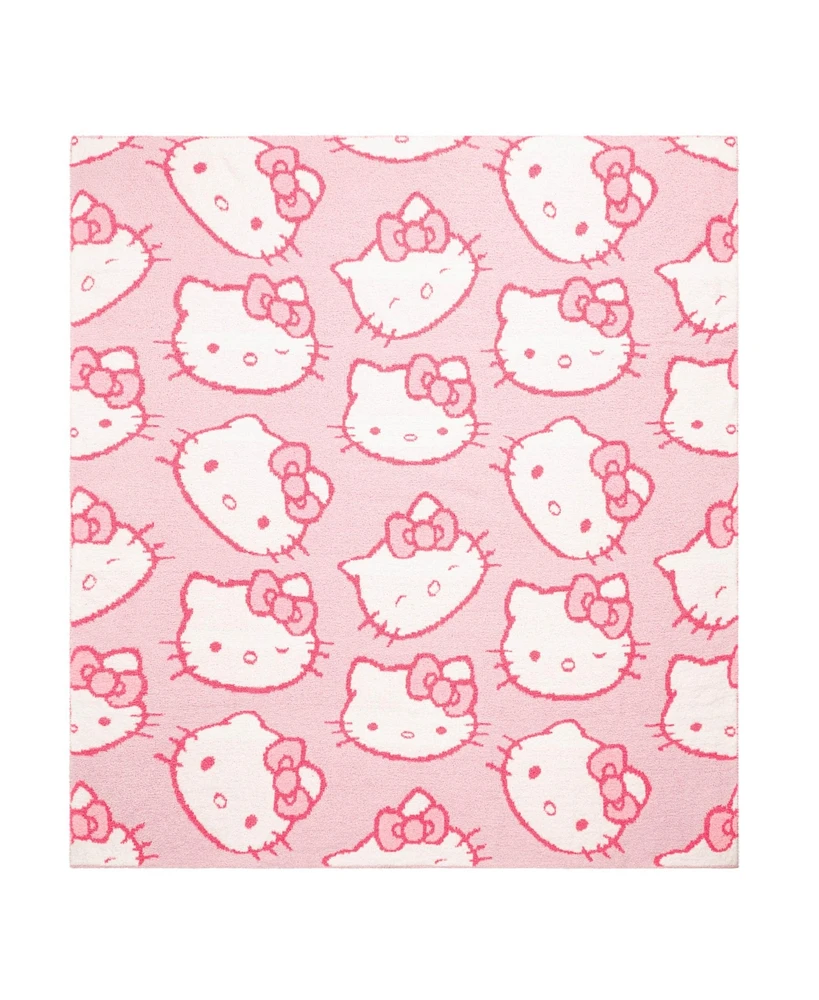 Saturday Park Hello Kitty Cute Faces Pink Feather Knit Fluffy 50x60 Throw Blanket