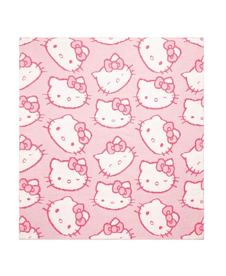 Saturday Park Hello Kitty Cute Faces Pink Feather Knit Fluffy 50x60 Throw Blanket